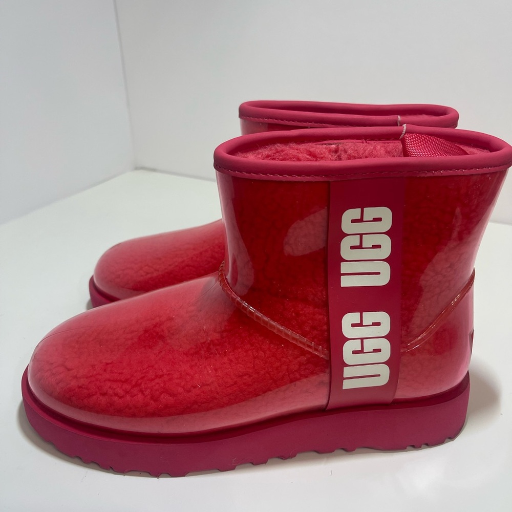 UGG Classic Clear Mini Rain Snow Boots Womens Shoe Size-6 Hibiscus Pink 1113190